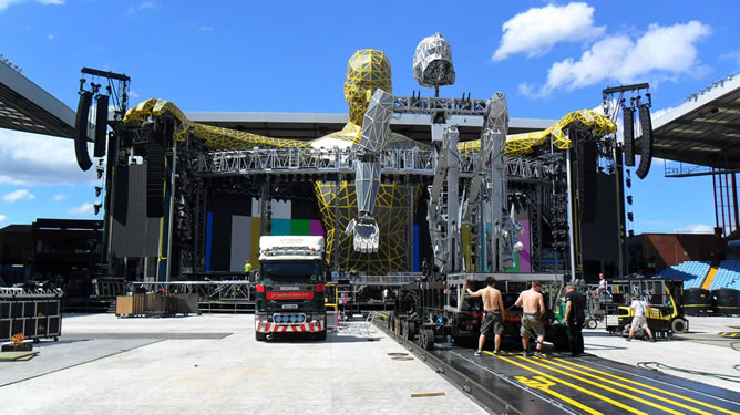 Setting up for the Take That concert